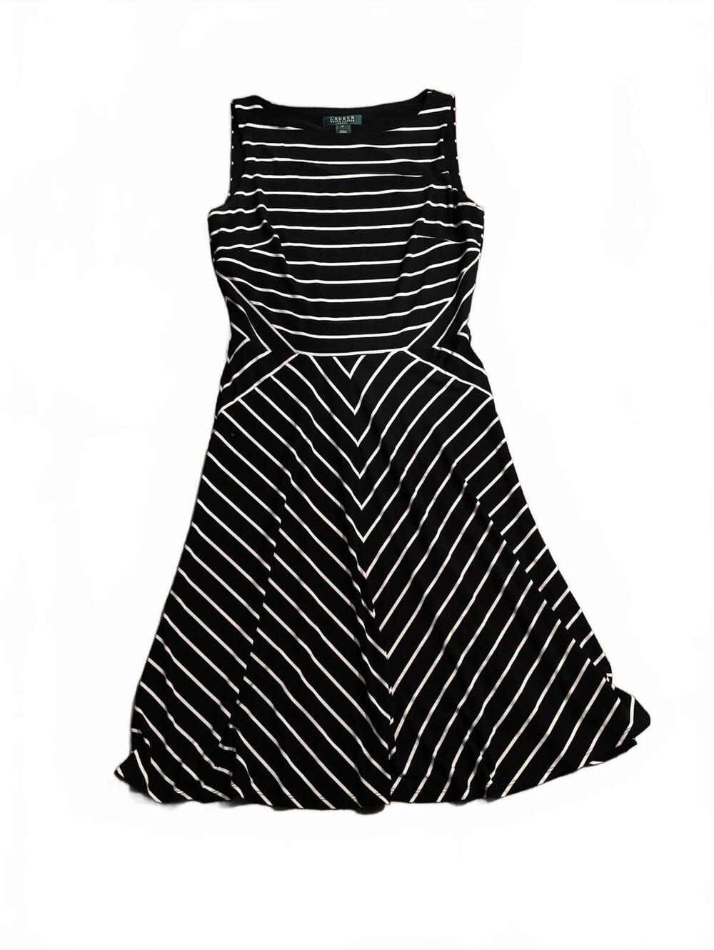 Lauren Ralph Lauren Black and White Striped Fit & Flare Dress Size 6